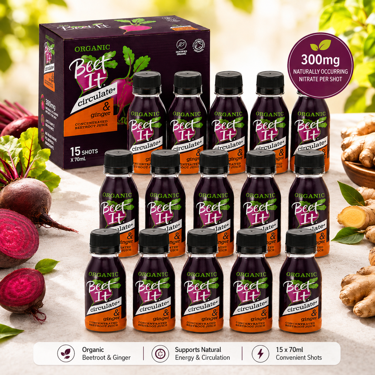 Beet It Organic Beetroot & Ginger Shot – 300mg Dietary Nitrate 15 x 70ml Teljes termékleírás