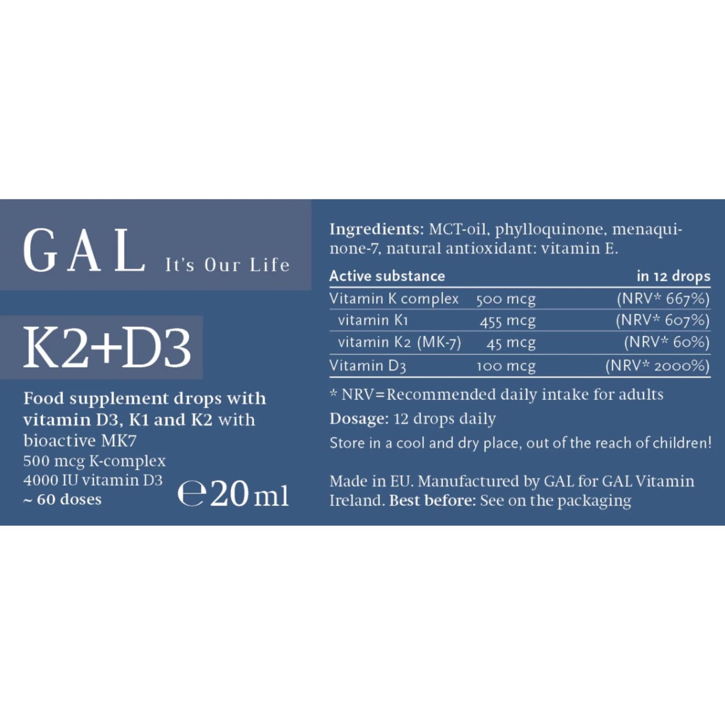 GAL K-Complex + D3 Vitamin Drops (60 doses)