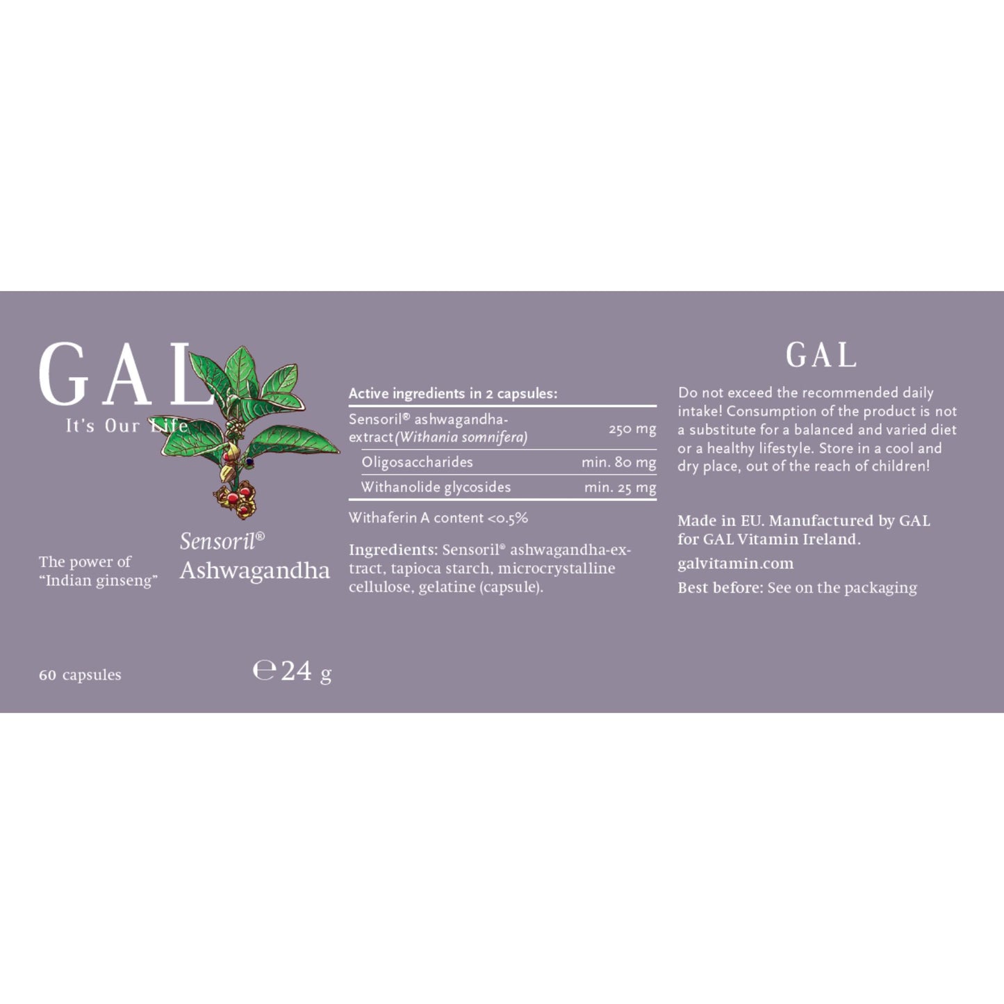 GAL Sensoril® Ashwagandha – Stress & Wellbeing Support (60 Capsules)