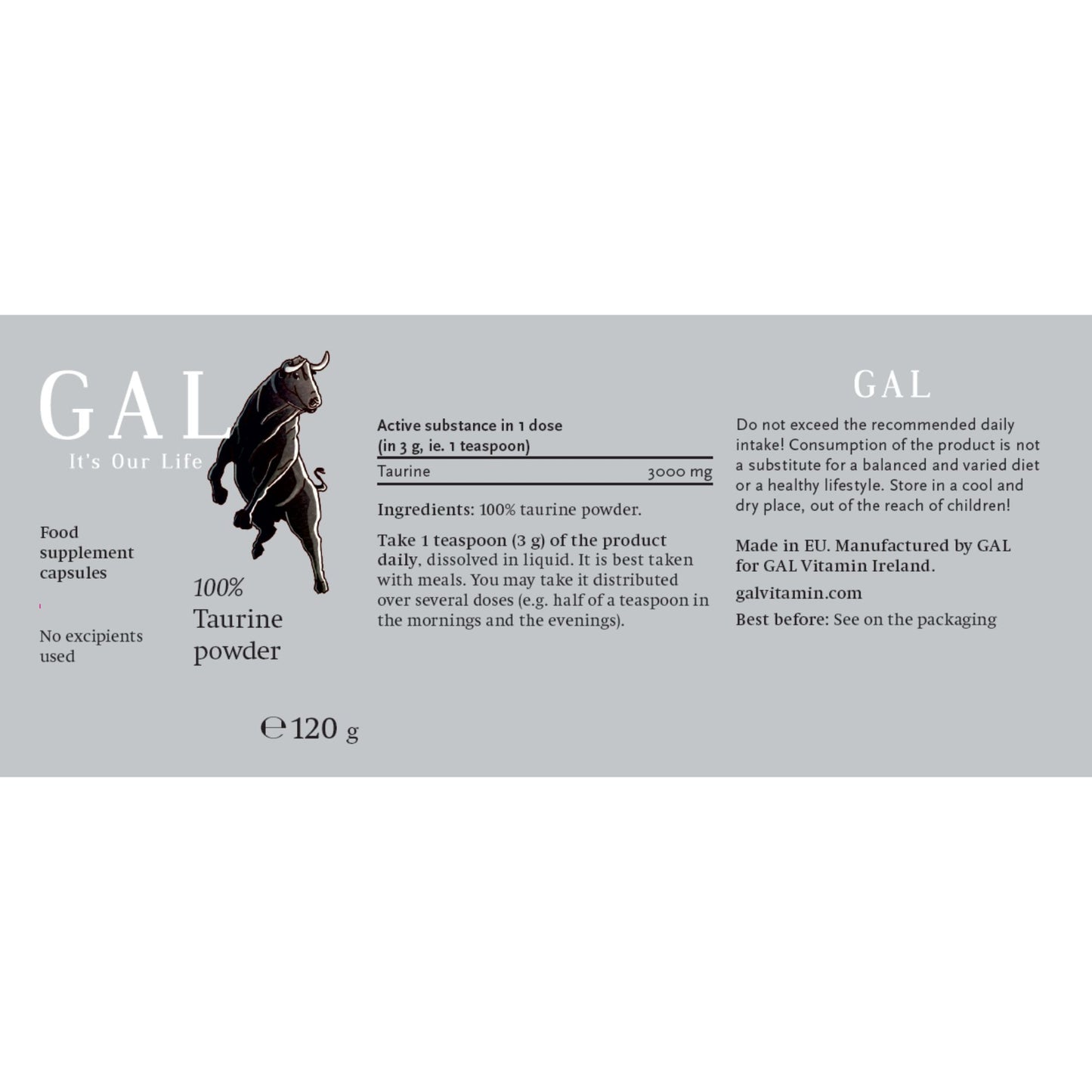 GAL Taurine Powder 120 g (40 Doses) – 100% Pure, No Excipients