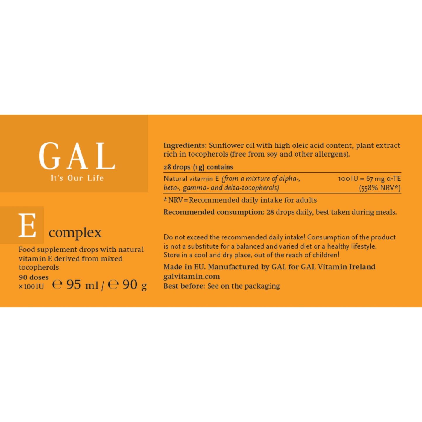GAL Vitamin E Natural Liquid Drops (100 IU, 90 doses)