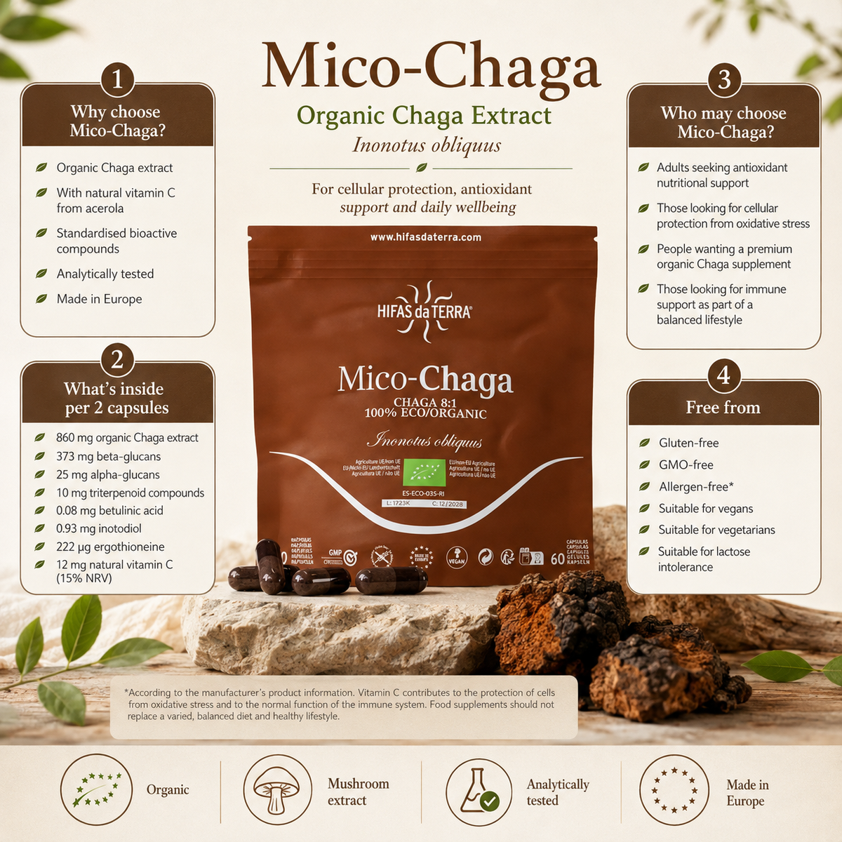 Hifas da Terra Mico-Chaga Organic Chaga Extract + Vitamin C