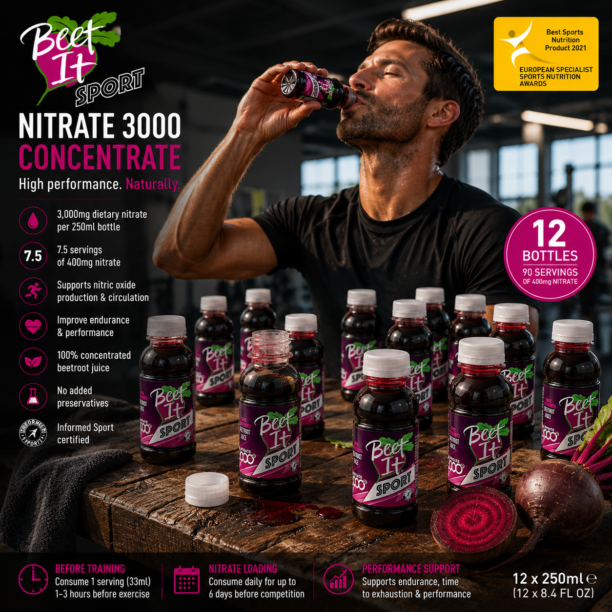 Beet It Sport Nitrate 3000 Concentrate – 12 × 250ml Multi-Pack