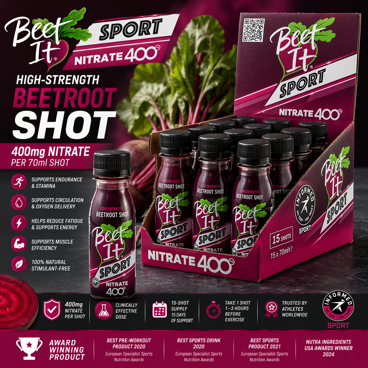 Beet It Sport Nitrate 400 Shot – 15 x 70ml Performance Pack