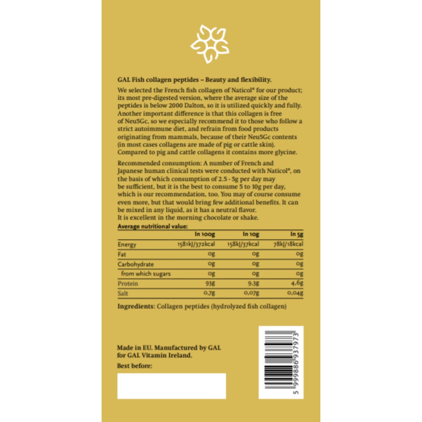 GAL Fish Collagen Peptides 150g – Neu5Gc-Free Marine Collagen (30 Doses)
