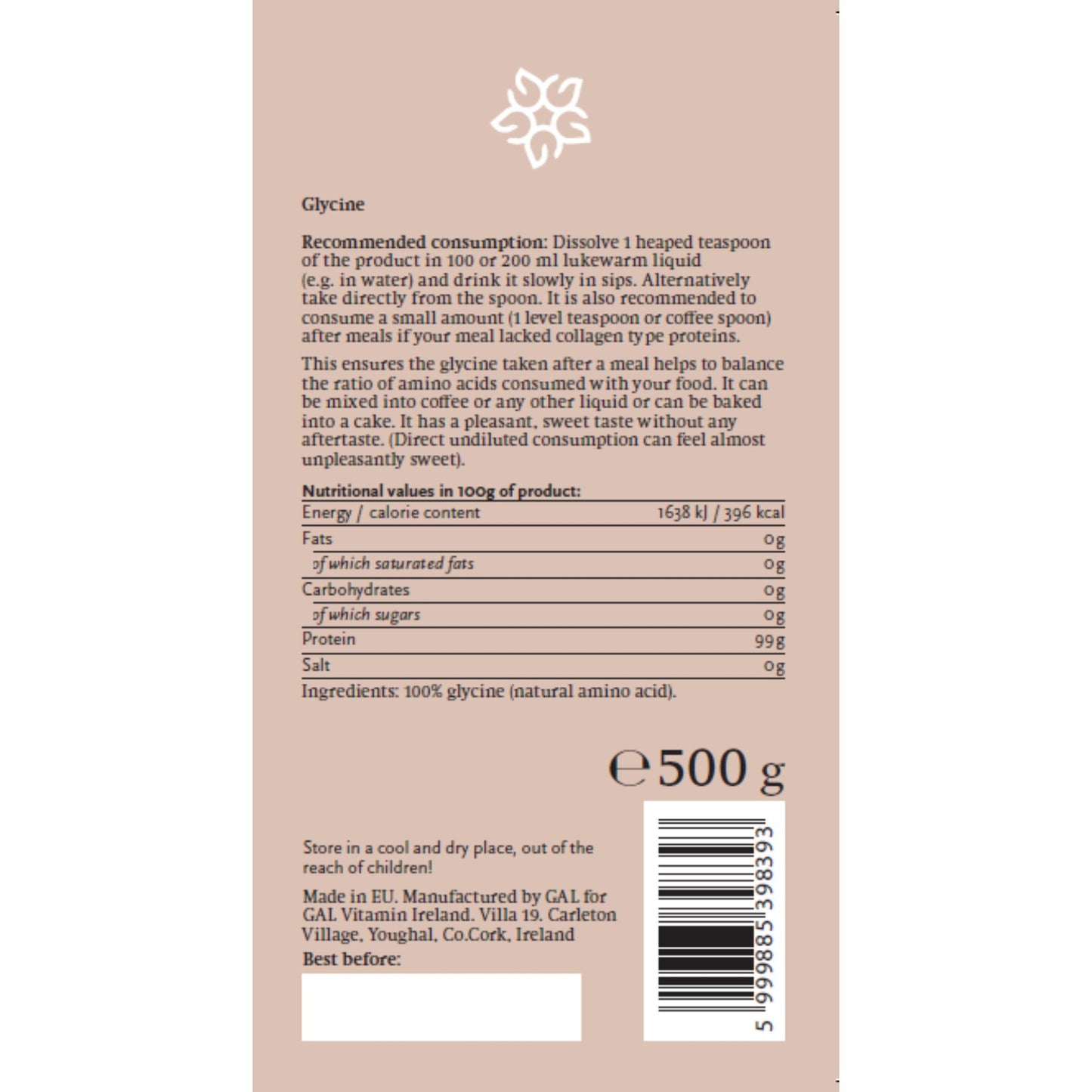 GAL Glycine Powder 500 g – Pure Amino Acid Support & Natural Sweetener