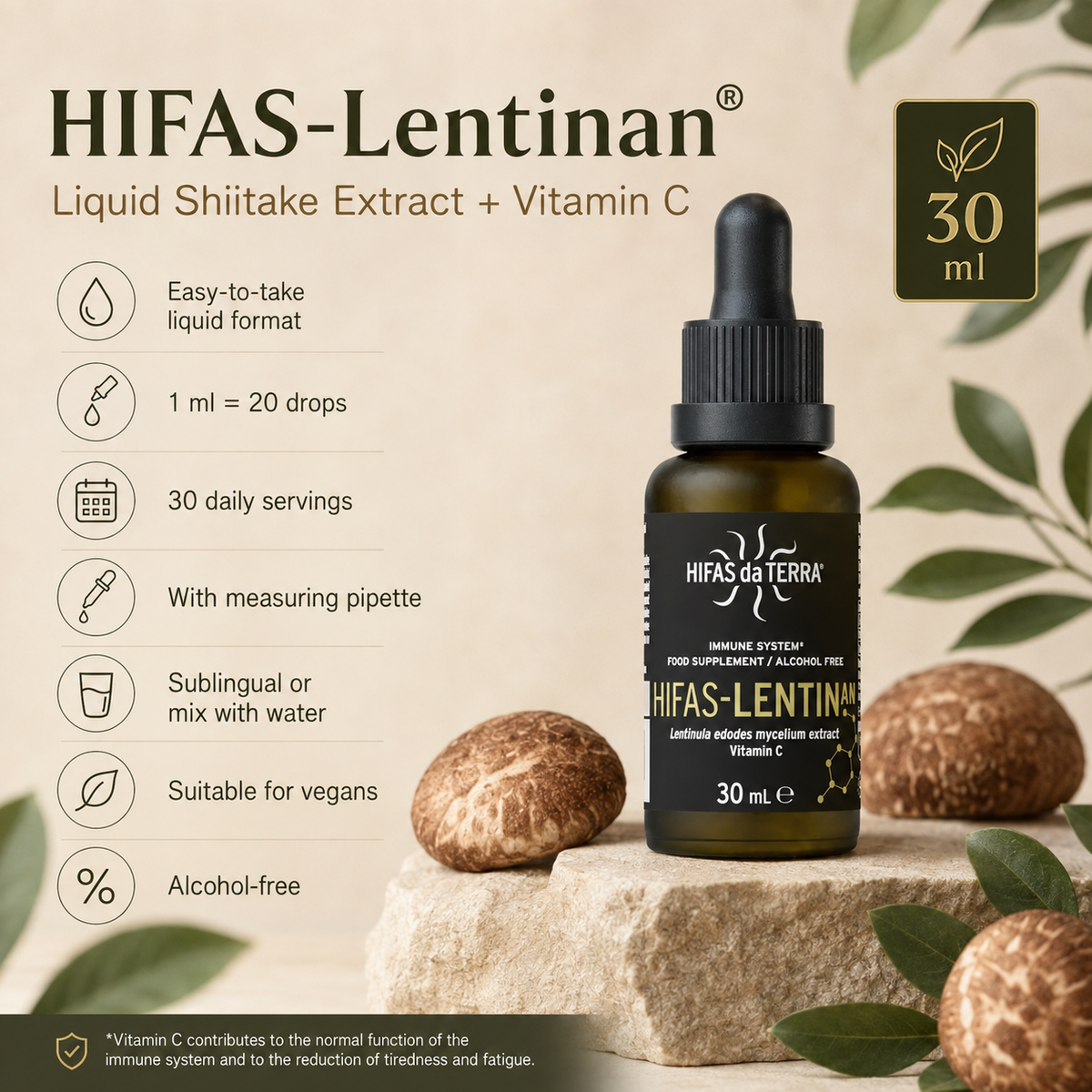 HIFAS-Lentinan® – Shiitake Extract Drops + Vitamin C