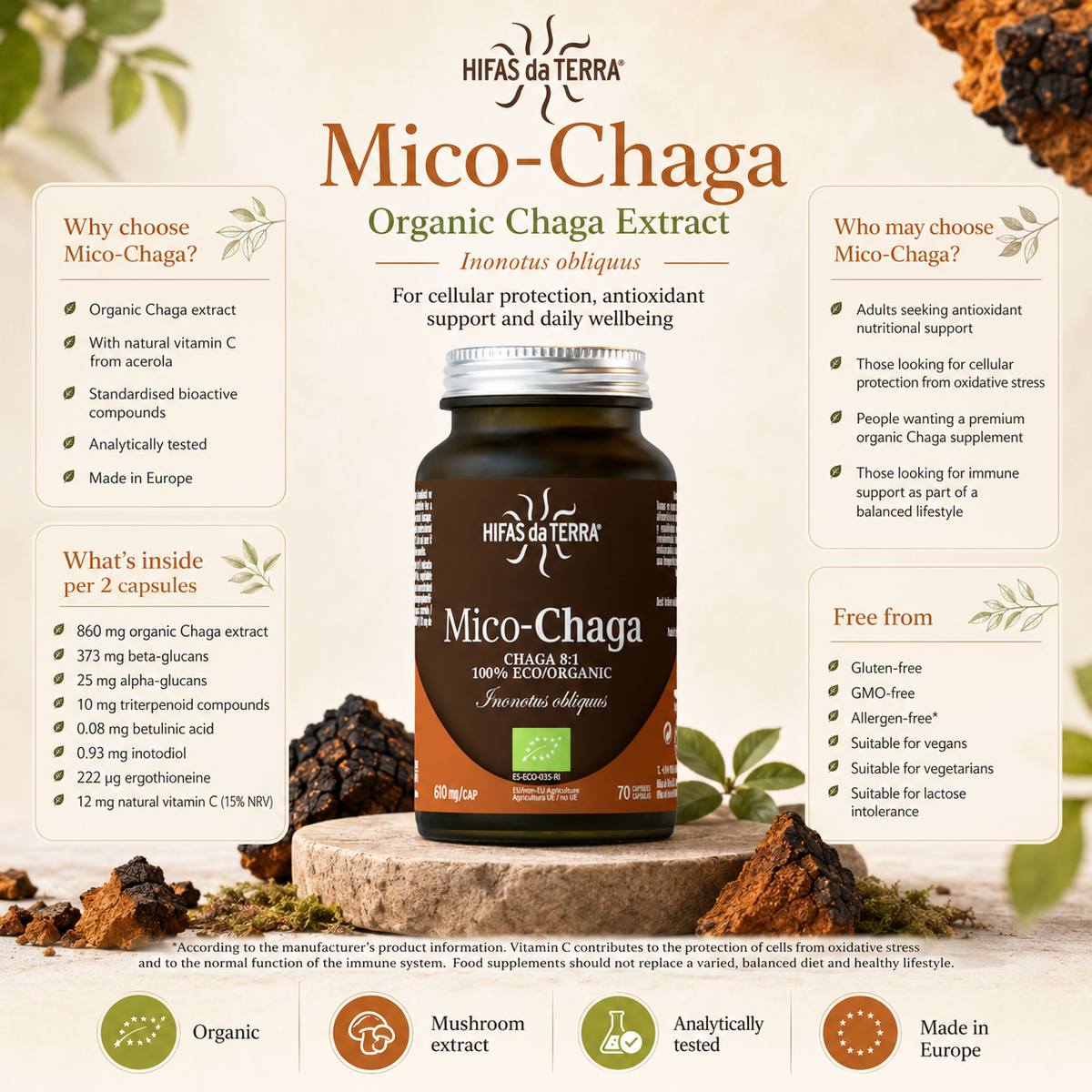 Hifas da Terra Mico-Chaga Organic Chaga Extract + Vitamin C