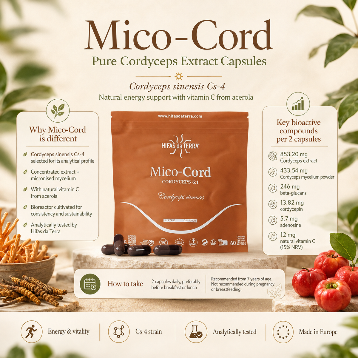 Hifas da Terra Mico-Cord Pure Cordyceps Extract Capsules