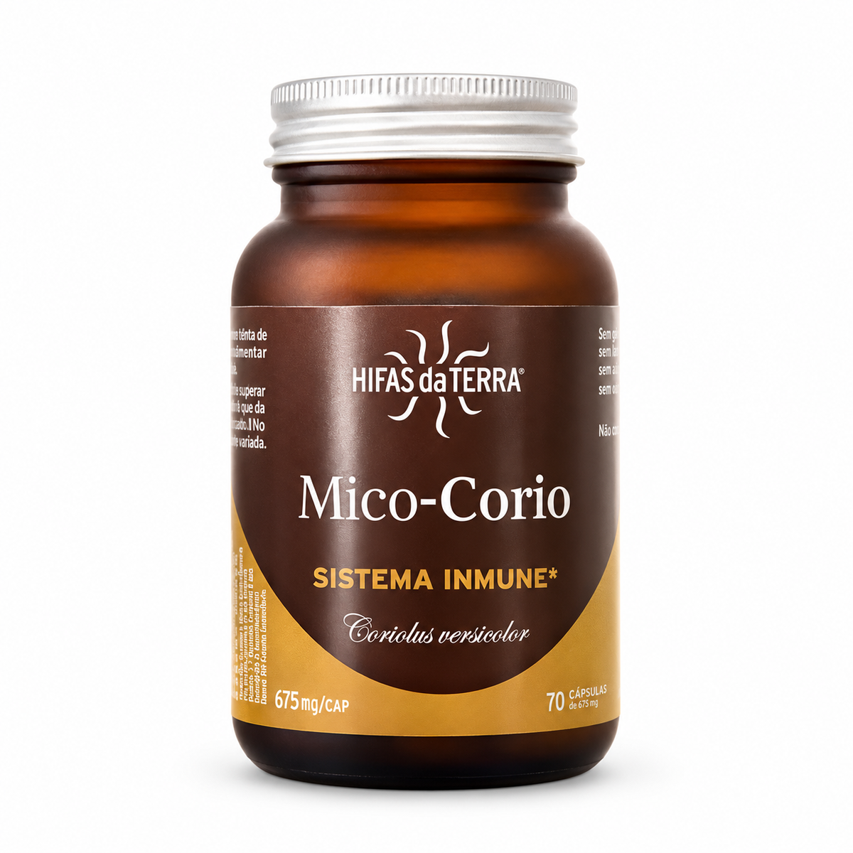 Hifas da Terra Mico-Corio Turkey Tail 70 capsules on a white background