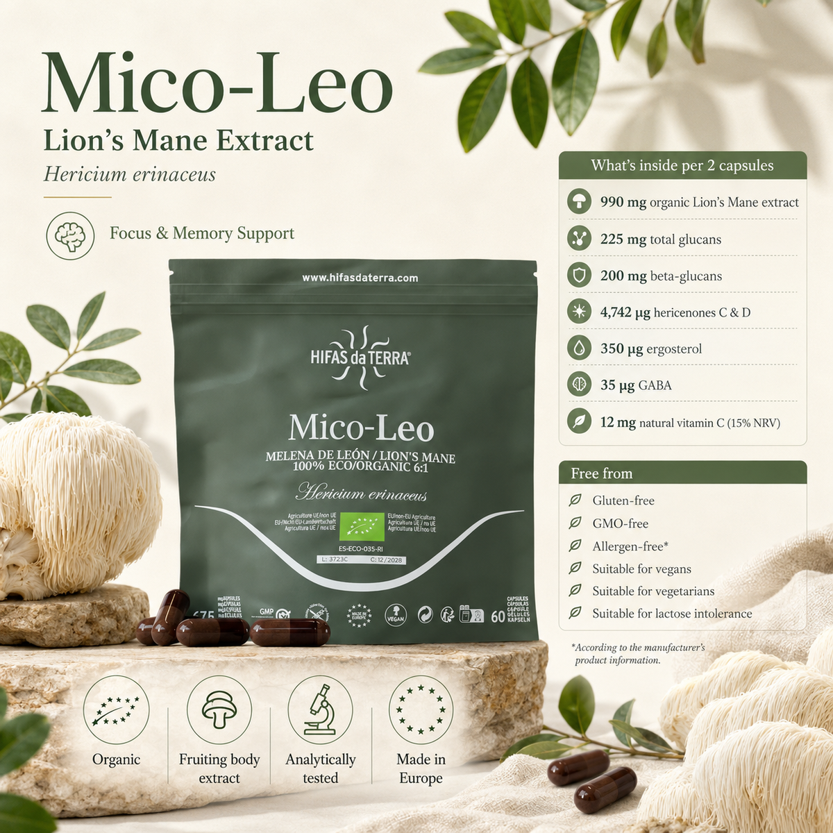 Hifas da Terra Mico-Leo Organic Lion’s Mane Extract Capsules