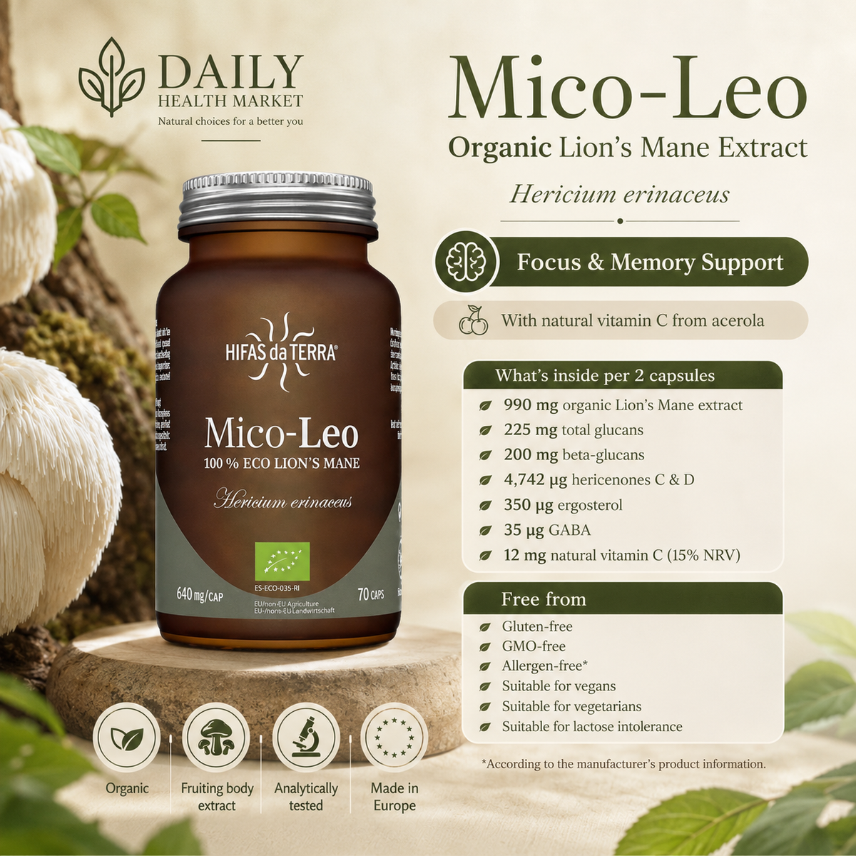 Hifas da Terra Mico-Leo Organic Lion’s Mane Extract Capsules