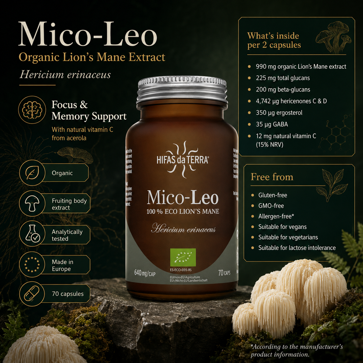 Hifas da Terra Mico-Leo Organic Lion’s Mane Extract Capsules