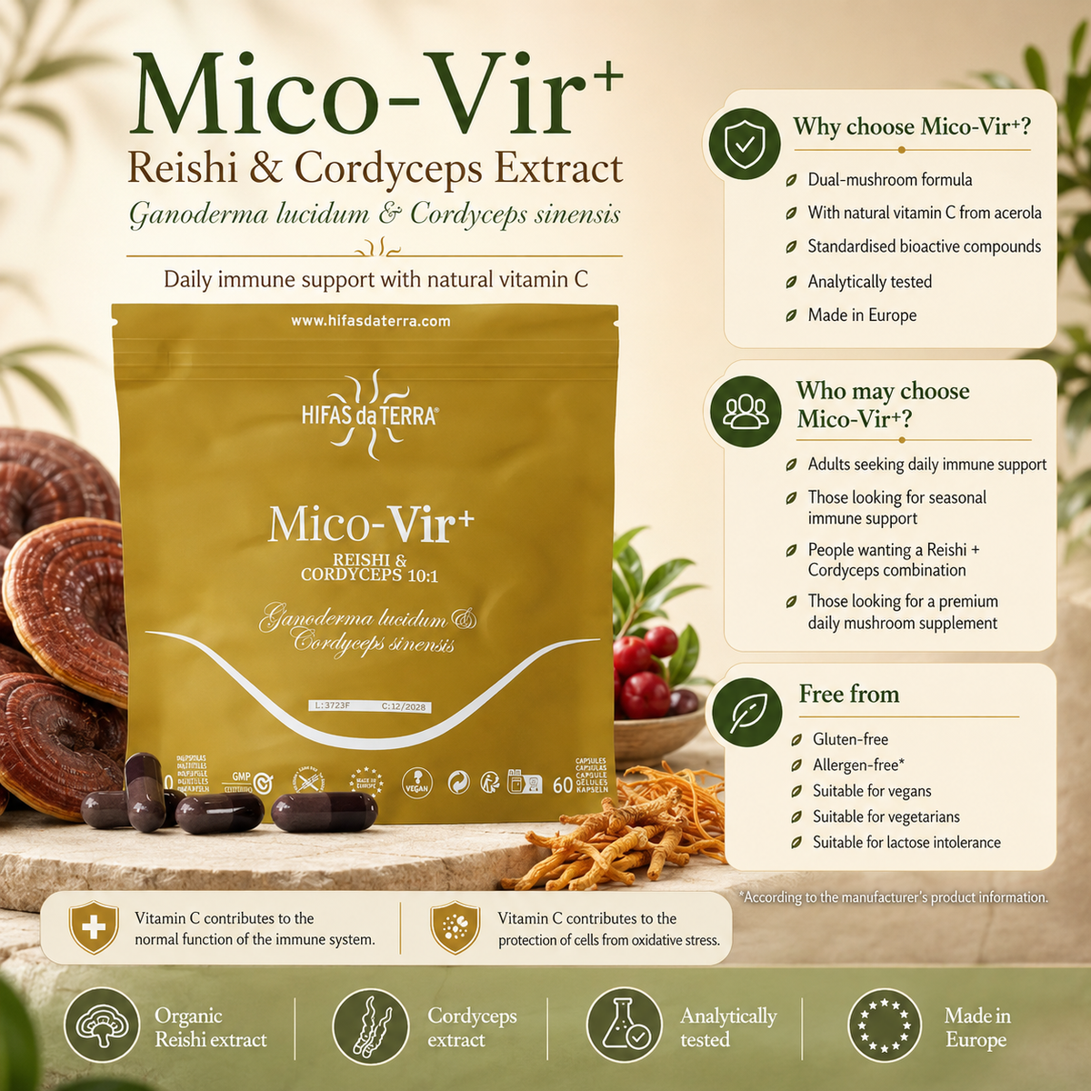 Hifas da Terra Mico-Vir+ Reishi & Cordyceps Extract Capsules