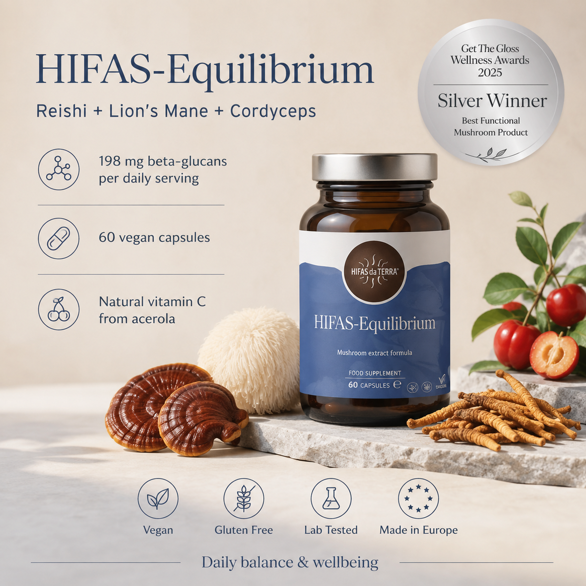 HIFAS-Equilibrium (Reishi, Lion’s Mane, Cordyceps) 60 capsules