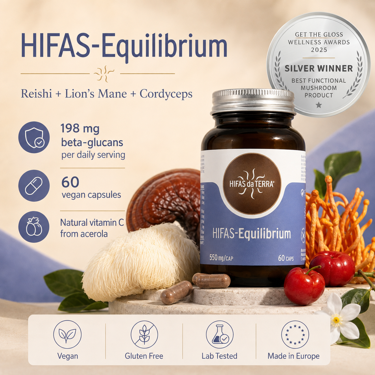 HIFAS-Equilibrium (Reishi, Lion’s Mane, Cordyceps) 60 capsules
