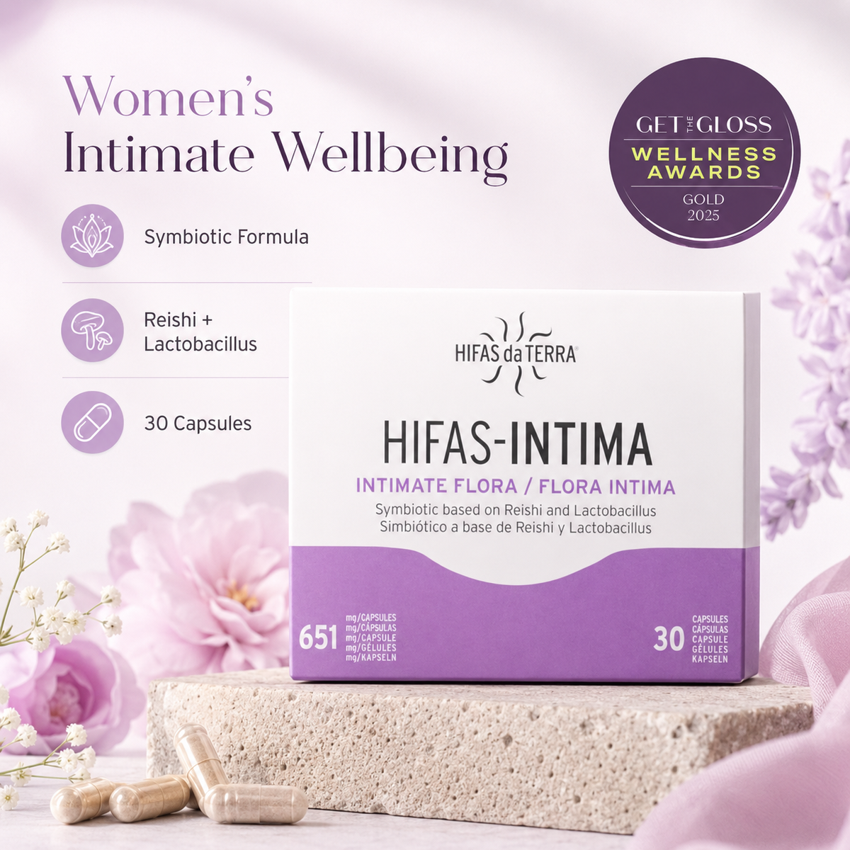 HIFAS-INTIMA Vaginal Prebiotic & Probiotic – Reishi & Lactobacillus – 30 Vegan Capsules