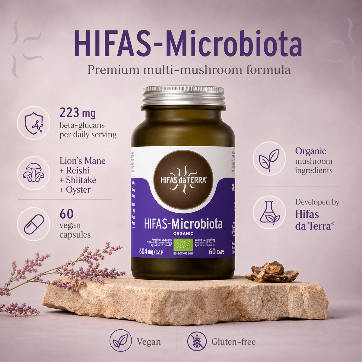 HIFAS-Microbiota Lion’s Mane, Reishi, Shiitake & Oyster Mushroom – 60 Vegan Capsules