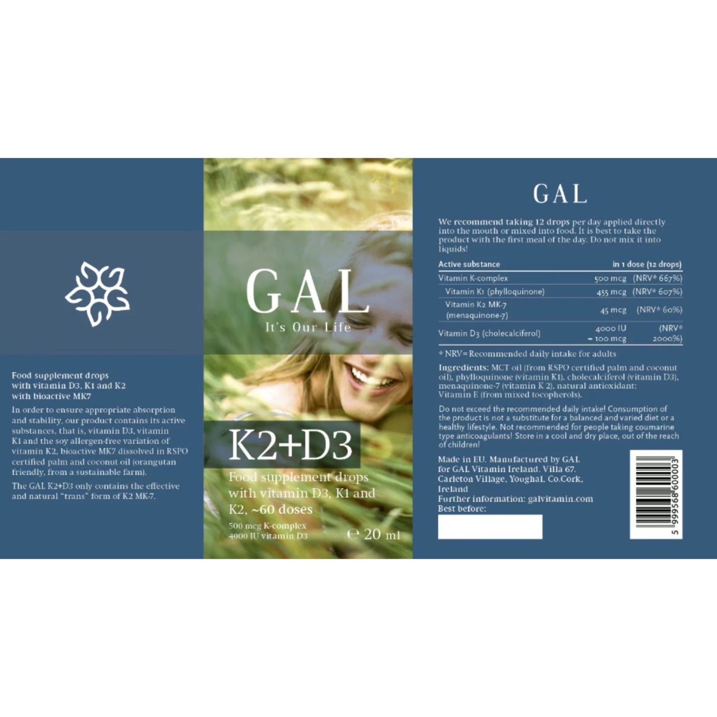 GAL K-Complex + D3 Vitamin Drops (60 doses)